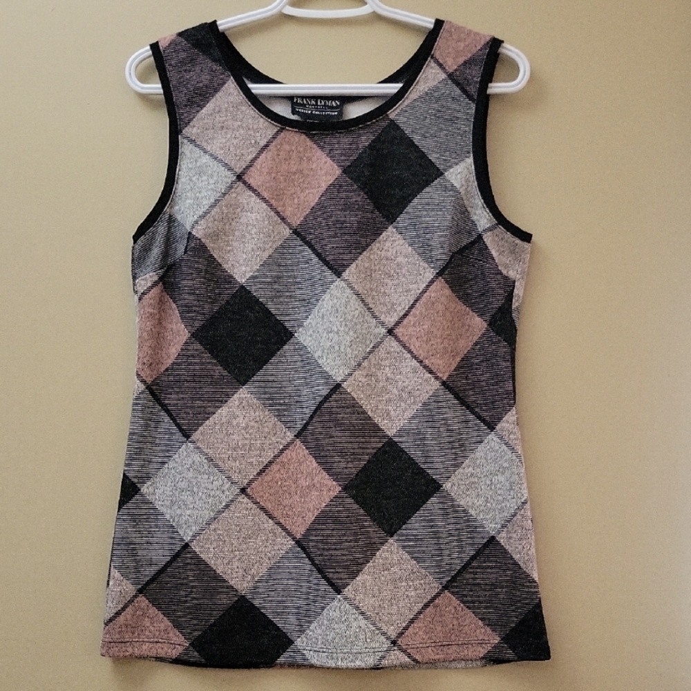 Frank Lyman Design Women's Pink and Gray Argyle Tank Top